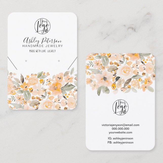 Yellow chic floral logo jewelry earring necklace business card (Front/Back)