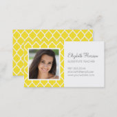 Yellow Chic Moroccan Lattice Photo Business Card (Front/Back)