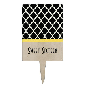 Yellow Chic Quatrefoil Sweet 16 Cake Pick