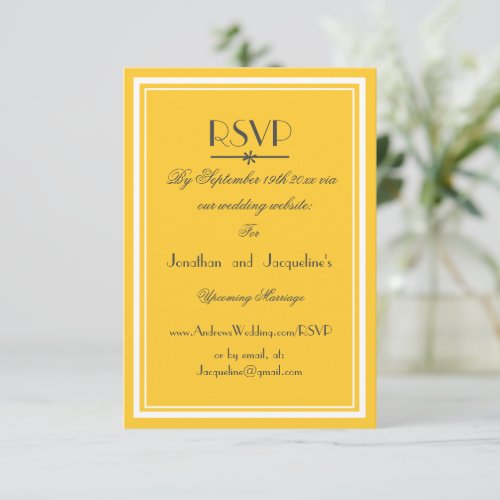 Yellow chic script website email Wedding RSVP Card