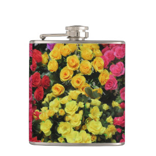 yellow,Chic, vintage, red, pink, roses, flowers, Flask