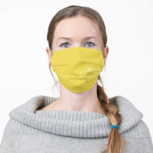 Yellow Chic Wedding Hearts Modern Adult Face Mask