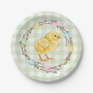 Yellow Chick And Pastel Willow Wreath Easter Paper Plates