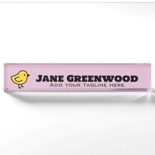 Yellow Chick Bird On A Pink Desk Name Plate