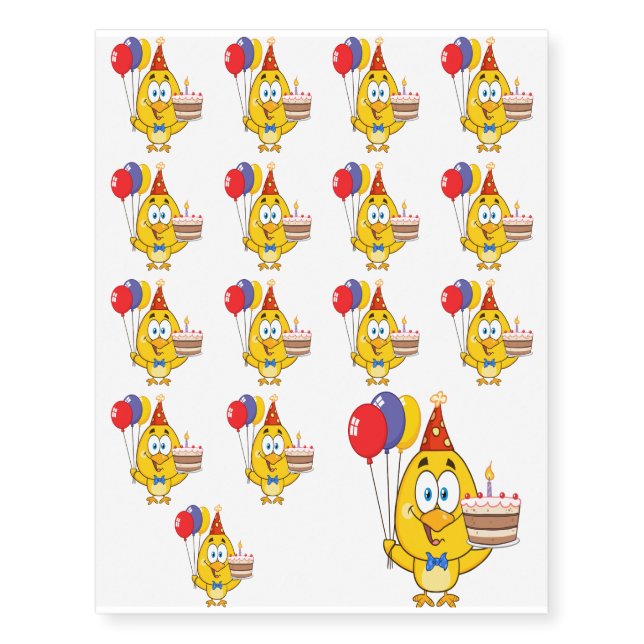 yellow chick cartoon character wearing a party hat temporary tattoos (Front)