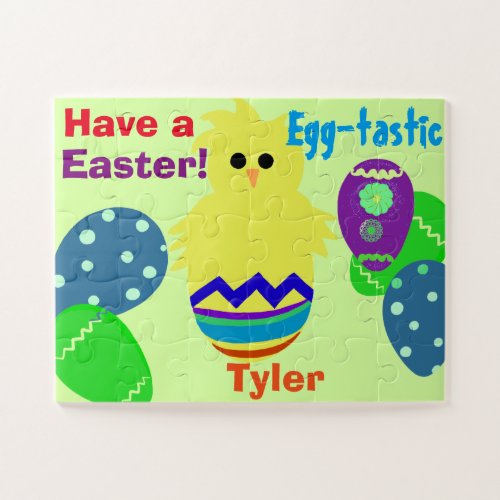 Yellow Chick Easter Eggs Personalized NAME Jigsaw Puzzle