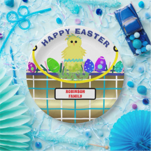 Yellow Chick Egg Blue Gold Easter Basket Paper Plates