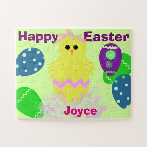 Yellow Chick Eggs Easter Personalized NAME Jigsaw Puzzle