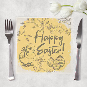 Yellow Chick & Eggs Happy Easter Party Napkins