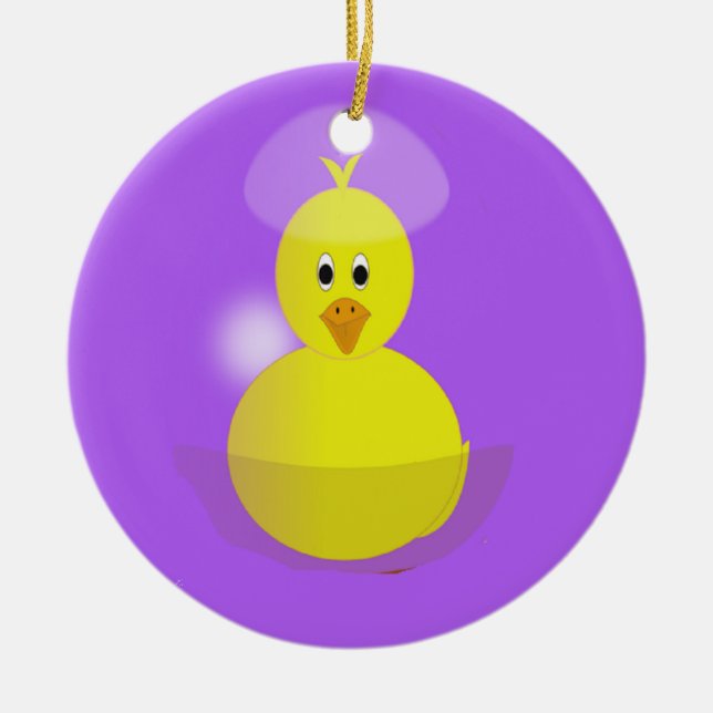 Yellow chick on purple ceramic ornament (Front)