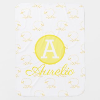 Yellow Chick Pattern Monogrammed Baby Blanket