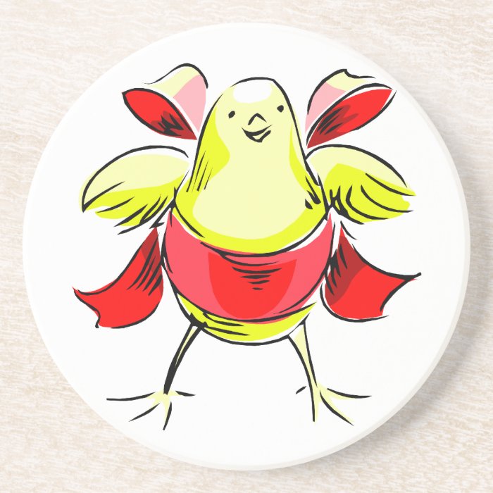 Yellow chick red ribbon abstract.png coasters