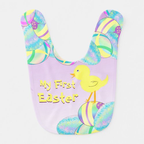 Yellow Chick with Pastel Eggs MY FIRST EASTER Baby Bib
