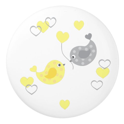Yellow Chickadee Bird Baby Boy Nursery Hearts Ceramic Knob