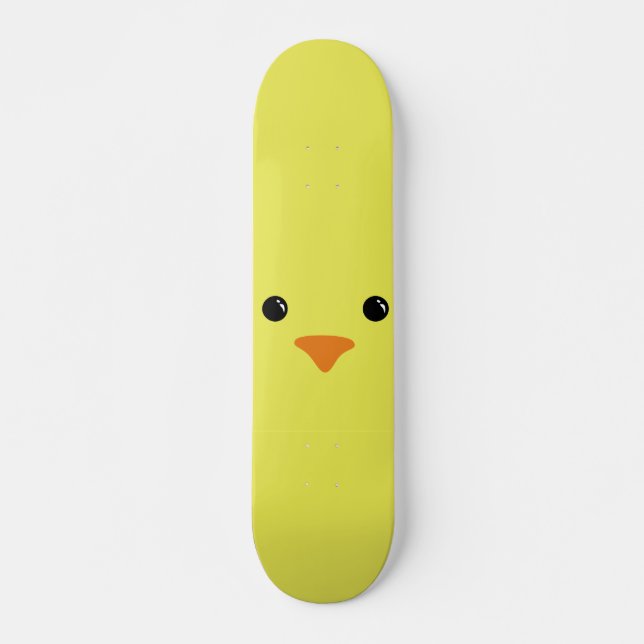 Yellow Chicken Cute Animal Face Design Skateboard Deck (Front)