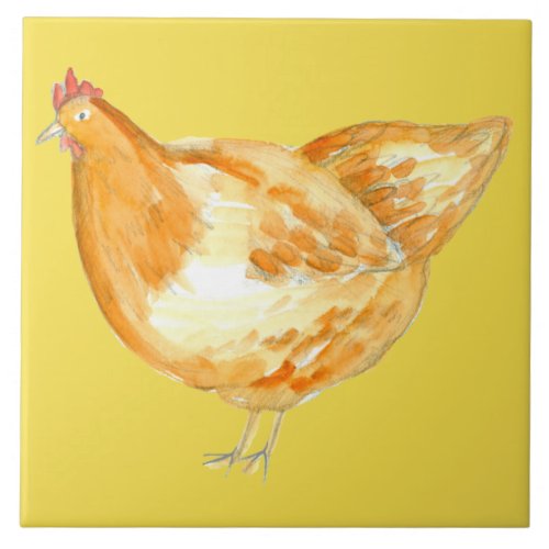Yellow Chicken Hen Ceramic Tile