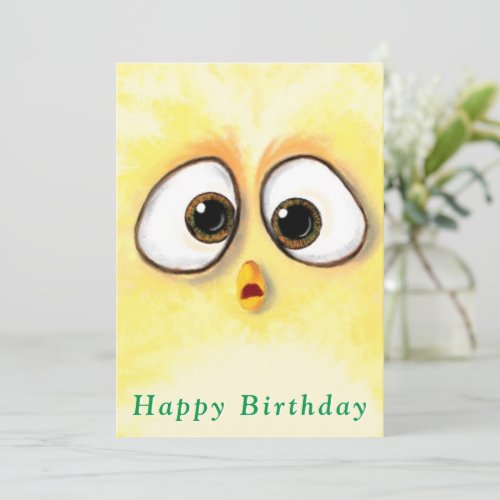 Yellow Chicken Surprised Eyes Card Happy Birthday