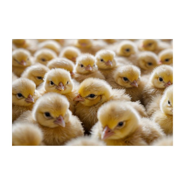 Yellow chicks gathered in large numbers  acrylic print (Front)