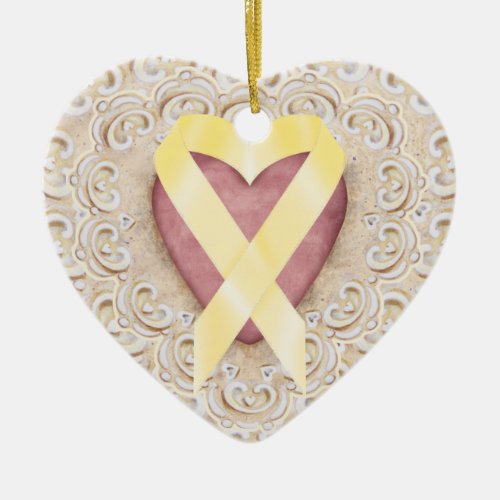 Yellow Childhood Cancer Ribbon From the Heart _ SR Ceramic Ornament