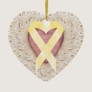 Yellow Childhood Cancer Ribbon From the Heart - SR Ceramic Ornament
