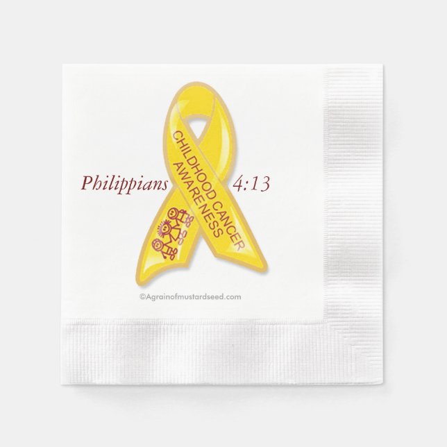 Yellow Childhood Cancer Ribbon Paper Napkins (Front)