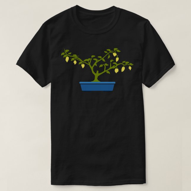 Yellow Chili Bonsai in Blue Bonsai Pot T-Shirt (Design Front)