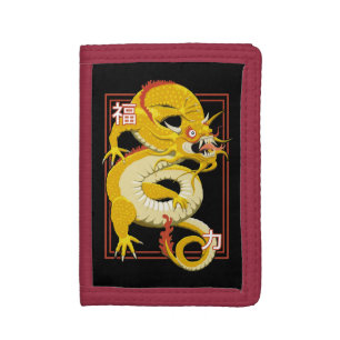 Yellow Chinese Dragon Trifold Wallet