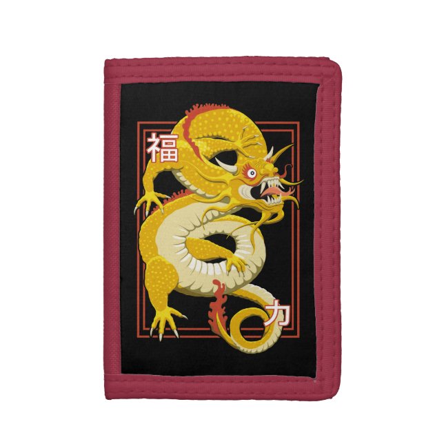 Yellow Chinese Dragon Trifold Wallet (Front Vertical)