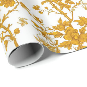 Yellow Chinoiserie Floral Toile Pattern 7 Garden P Wrapping Paper