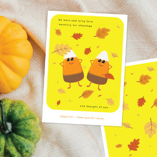 Yellow   Chocolate Candy Corn Couple   Fall Holiday Card