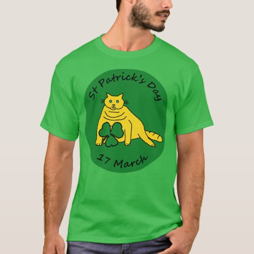 Yellow Chonk Cat and Shamrock St Patricks Day T_Shirt