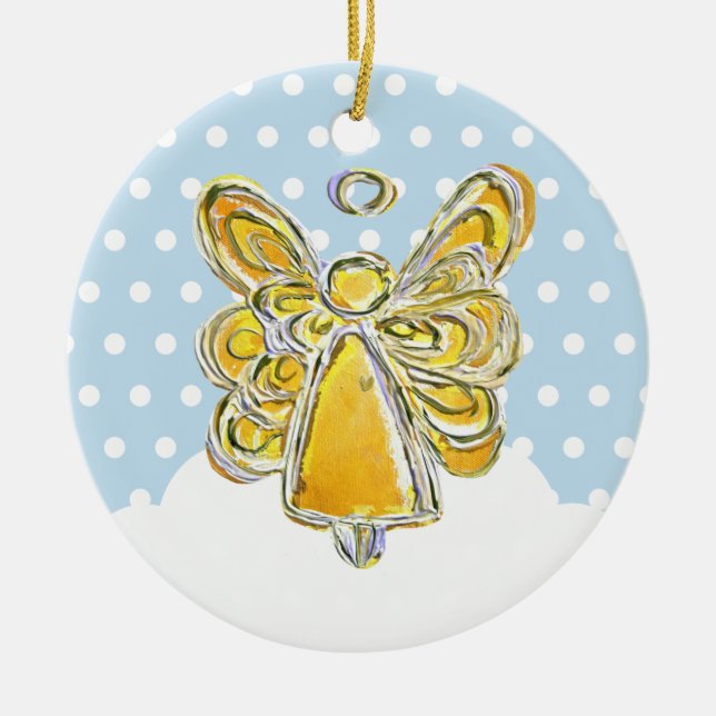 Yellow Christmas Angel Playing In Snow Ornament (Front)