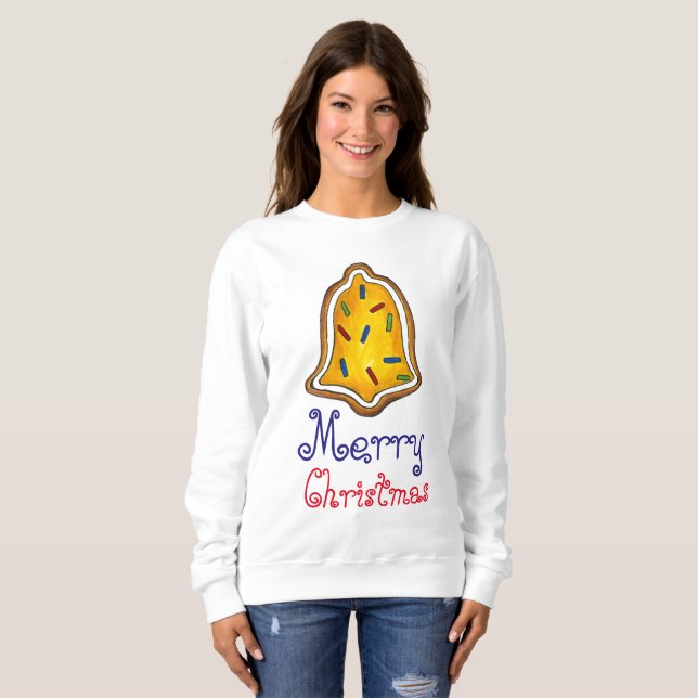 Yellow Christmas Bell Cookie Ugly Holiday Sweater (Front Full)