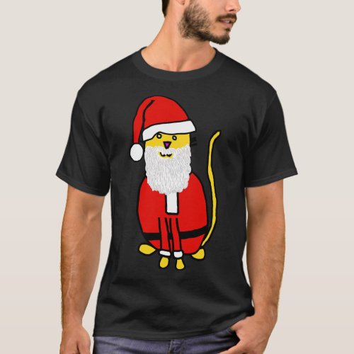 Yellow Christmas Cat in Santa Suit T_Shirt
