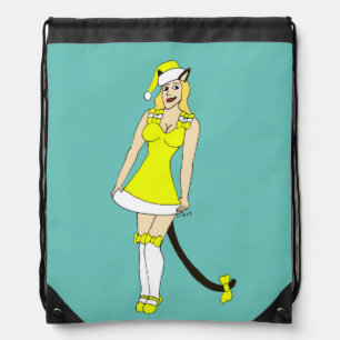 Yellow Christmas catgirl Drawstring Bag
