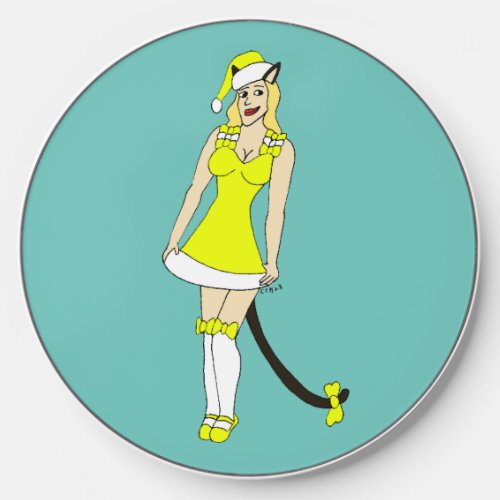 Yellow Christmas catgirl Wireless Charger