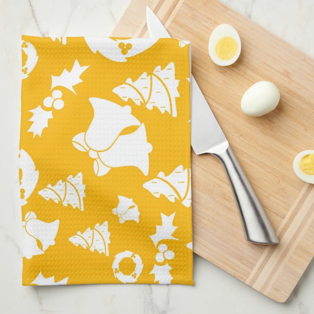 Yellow Christmas Pattern Kitchen Towel (Quarter Fold)