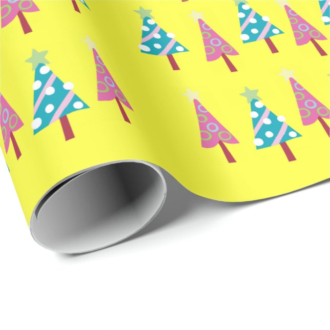 Yellow  Christmas Pink Blue Wrapping Paper (Roll Corner)