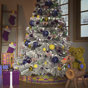 Yellow Christmas Plaid Brushed Polyester Tree Skirt