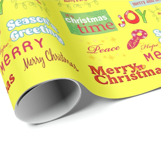 Yellow Christmas Season's Greetings Wrapping Paper (Roll Corner)