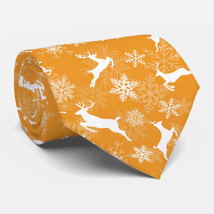 Yellow Christmas snowflakes deer pattern Neck Tie