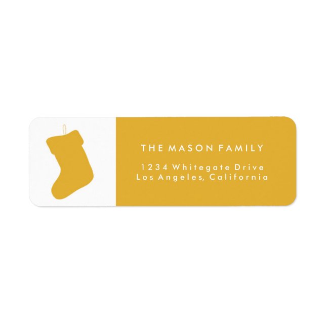 Yellow Christmas Stocking Holiday Address Labels (Front)