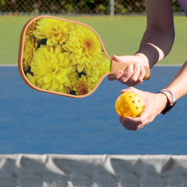 Yellow Chrysanthemum Blooms Floral Pickleball Paddle (Insitu)