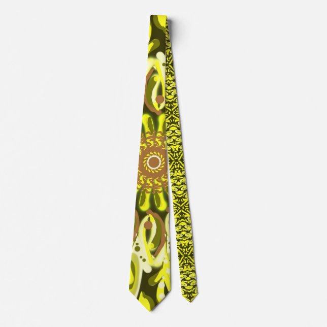 Yellow Chrysanthemum Floral Patterned Abstract Neck Tie (Front)