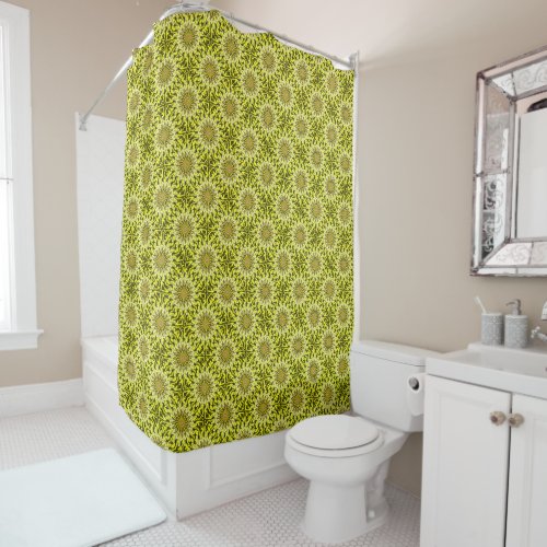 Yellow Chrysanthemum Floral Patterned Abstract  Shower Curtain