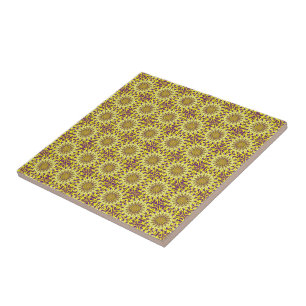 Yellow Chrysanthemum Floral Purple Patterned Ceramic Tile