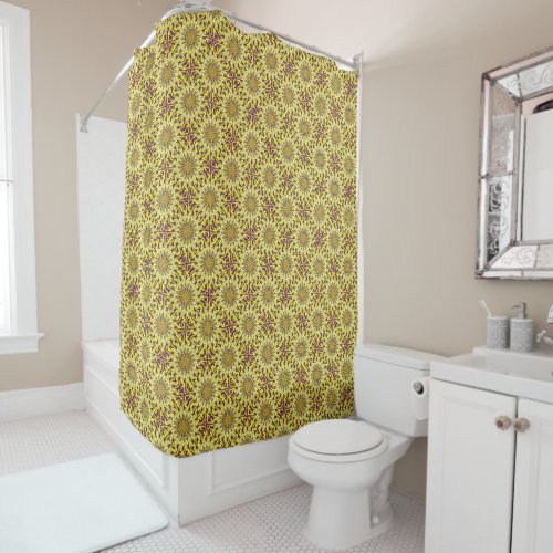 Yellow Chrysanthemum Floral Purple Patterned Shower Curtain