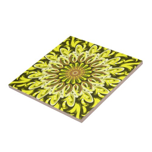 Yellow Chrysanthemum Flower Abstract  Ceramic Tile