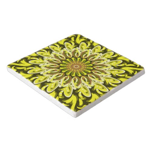 Yellow Chrysanthemum Flower Abstract Marble Trivet