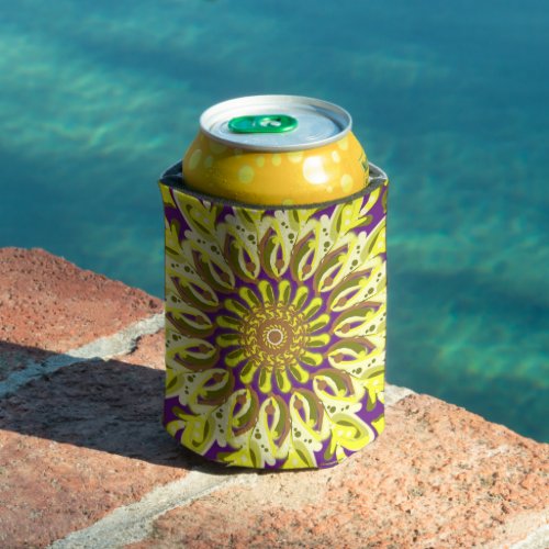 Yellow Chrysanthemum Flower Purple Abstract  Can Cooler